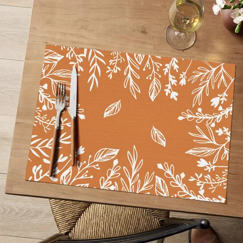 Miniatura 9 de Artoid Mode - Juego de 4 manteles individuales de vinilo de plástico verde oscuro con diseño de maleza y flores silvestres, 12x18 pulgadas, tejidos