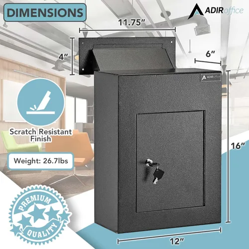 Miniatura 2 de AdirOffice Caja fuerte para colgar a través de la pared, acero grueso duradero con canal ajustable, bóveda de correo para casa, oficina, hotel