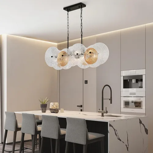 Miniatura 8 de LIGHTDAMY Candelabros de cristal negro para lámparas de comedor sobre la mesa Iluminación de isla de cocina de 8 luces con cubierta de vidrio