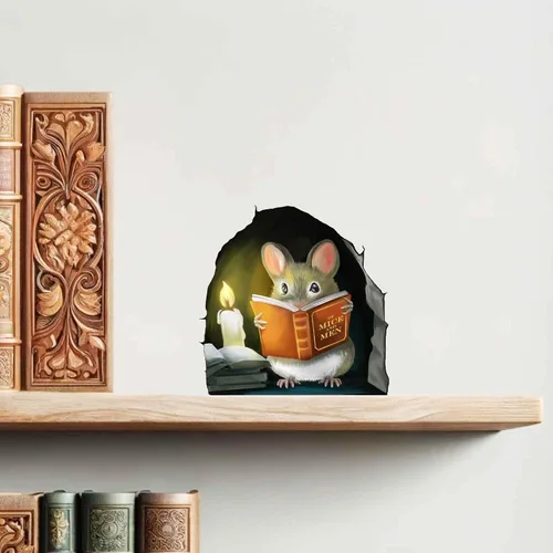 Miniatura 8 de Ratón Leyendo Libro, Adhesivo Decorativo para Pared, Habitación de Niños, Aula, Hogar, Dormitorio, Librero, Amante de los Libros, de Ratones