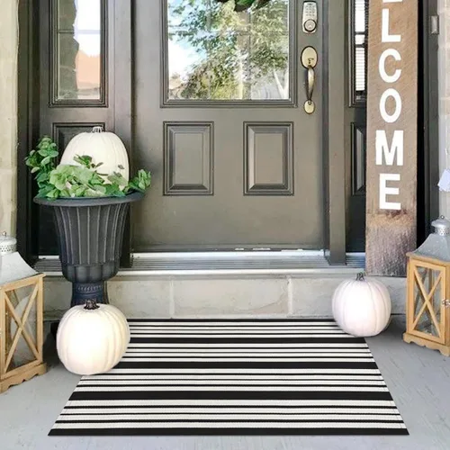 Miniatura 15 de IOHOUZE Alfombra Rayada Gris y Blanca - 27.5" X 43" Tapetes para Puerta Delantera al Aire Libre, Alfombra Lavable para Decoración de Porche