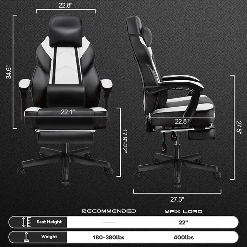 Miniatura 3 de Silla de juegos para adultos, sillas de juegos con reposapiés, silla ergonómica de videojuegos con masaje lumbar grande y alta silla de computadora