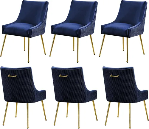Miniatura 9 de WUTUTUEE Juego de 2 sillas de comedor de terciopelo, patas doradas, sillas decorativas tapizadas de terciopelo, diseño de respaldo plisado y asa
