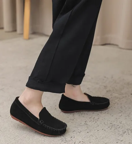 Miniatura 5 de DADAWEN Mocasines de piel de ante suave para niños y niñas pequeños, zapatos de vestir planos para barco, para boda, iglesia, zapatos Oxford
