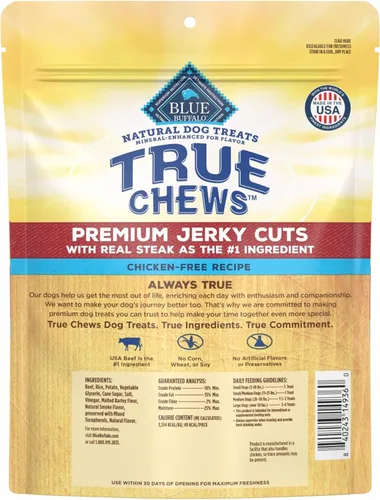 Miniatura 2 de Blue Buffalo True Chews Premium Jerky Cuts con filete real, golosinas naturales para perros sin pollo, mejorados con minerales para sabor, bolsa
