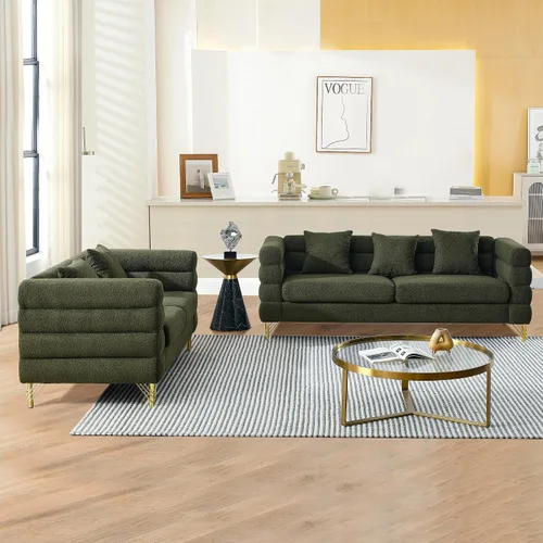Miniatura 7 de mikibama Juego de sofá Teddy de lujo para sala de estar, muebles de decoración moderna sofá seccional, sofá de 3 plazas y loveseat con 5 almohadas