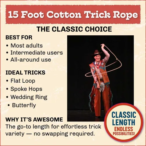 Miniatura 6 de Cotton Trick Rope Lasso Cowboy and Cowgirl Beginner to Advanced Lariat Looper for Kids and Adults 12ft - 40ft Made in USA