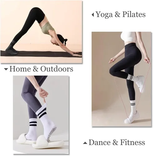 Miniatura 3 de FLYDO Calcetines de Pilates Grippy con empuñaduras para mujer, calcetines largos antideslizantes para yoga Pure Barre, ballet, entrenamiento