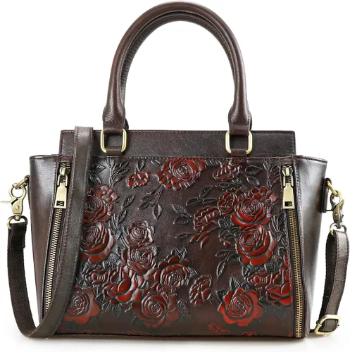 Miniatura 8 de Bolso y bolsos de mano para mujer, de cuero, con asa de mano, tamaño mediano, color rosa