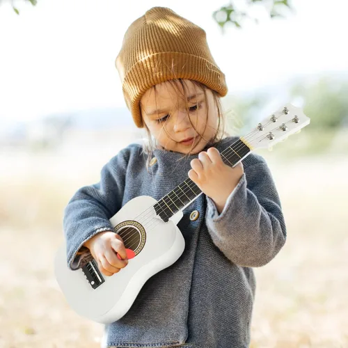 Miniatura 3 de Guitarra acústica para niños de 21 pulgadas, guitarra acústica para principiantes, niños, 6 cuerdas de madera (blanco) niños