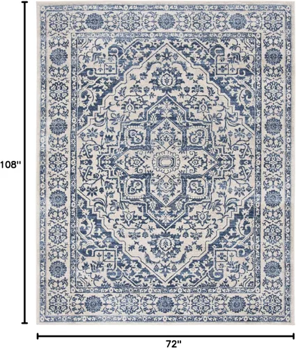 Miniatura 2 de SAFAVIEH - Alfombra de la colección Brentwood - 6' x 9', azul marino y gris claro, diseño envejecido con medallón, no desprende pelusa y fácil azul