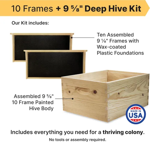 Miniatura 2 de Kit completo de colmena de abejas, sin pintar, ensamblado, fabricado en los Estados Unidos
