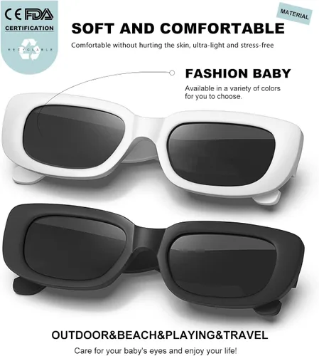 Miniatura 4 de AWGSEE Lentes de sol rectangulares retro para niños, estilo vintage de los años 90, con marco cuadrado estrecho, para niñas y niños, protección UV