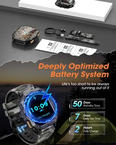 Miniatura 6 de Relojes inteligentes militares para hombres (responder/hacer llamadas), relojes para hombres con presión arterial/frecuencia cardíaca/sueño/más