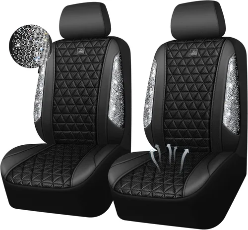 Miniatura 23 de CAR PASS Fundas de asiento de automóvil de cuero con diamantes brillantes, juego de asientos interiores de asientos completos, impermeable, Plateado