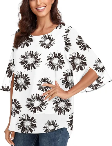 Miniatura 3 de Blusa de gasa de verano para mujer, estilo casual, manga 34, holgada, de malla, para mujer