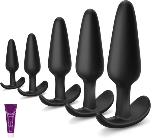 Miniatura 9 de Juego de 4 tapones anales de silicona para principiantes a avanzados, kit de entrenamiento con base acampanada para mujeres, hombres, cómodo de uso