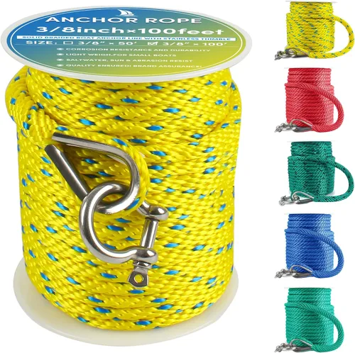 Miniatura 46 de Cuerda de anclaje premium de 100 pies x 3/8 pulgadas, cuerda marina de línea de anclaje MFP trenzada sólida con dedal y grillete, color negro