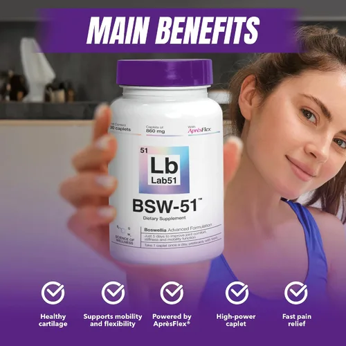 Miniatura 3 de Boswellia Serrata AprèsFlex® Advanced Joint Support - BSW-51 con ácido hialurónico, colágeno tipo II y piperina - 30 cápsulas, 860 mg cada una
