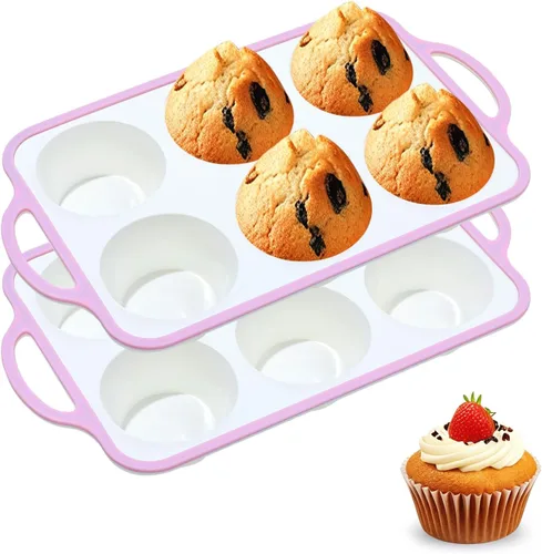 Miniatura 20 de Moldes de silicona para magdalenas para hornear 2 paquetes, 6.6 cm con marco reforzado de metal, molde antiadherente de tamaño regular para cupcakes