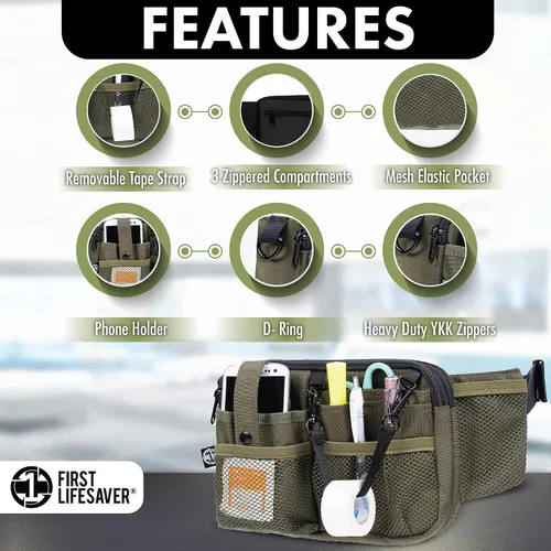 Miniatura 14 de First Lifesaver Riñonera para enfermera con múltiples compartimentos y soporte de cinta para enfermeras y estudiantes de enfermería, Negro