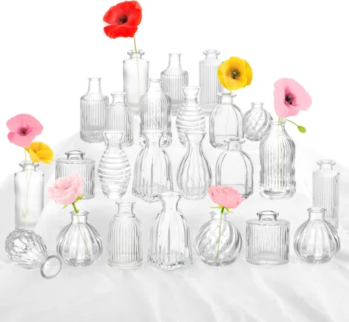 Miniatura 18 de Jarrones de brotes de champán en paquetes al por mayor de 24 envases, jarrones de vidrio ámbar pequeños para decoración, centros de mesa, jarrones