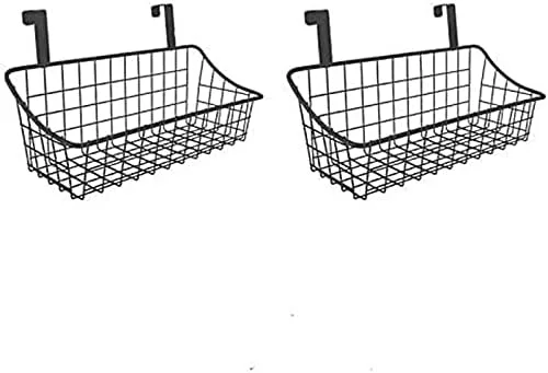 Miniatura 2 de Cesta de almacenamiento de alambre para colgar en la pared, sin perforación, con adhesivo para cocina, baño, dormitorio, 2 unidades, color negro