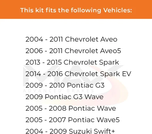 Miniatura 2 de Max Advanced Brakes Kit de freno delantero compatible con Chevy Aveo Spark 2004-2011 compatible con Pontiac G3 Wave Wave5 de repuesto de rotores