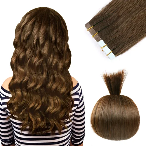 Miniatura 33 de YILITE Extensiones de cabello adhesivas de color rojo, 18 pulgadas, 50 g, 20 unidades, #99J, 100% cabello humano Remy, trama de piel sin costuras