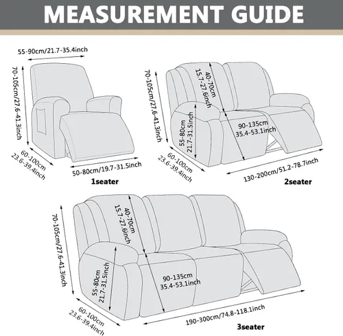 Miniatura 5 de OQHAIR Funda de terciopelo para sillón reclinable grande, 4 piezas, elástica, suave, con bolsillos, protector de muebles, color beige, 2 plazas