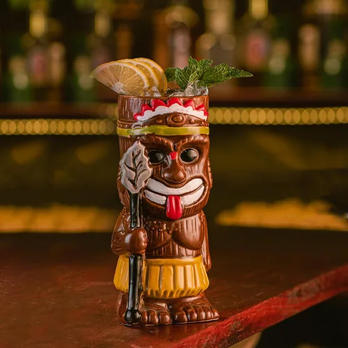Miniatura 4 de Juego de 2 tazas Tiki con posavasos y pajitas, estilo exótico