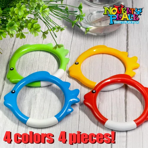 Miniatura 6 de Novelty Place Juego de 4 anillos de buceo, juguetes para lanzar, bucear y recuperar, accesorios de juego de piscina subacuática, anillos de buceo