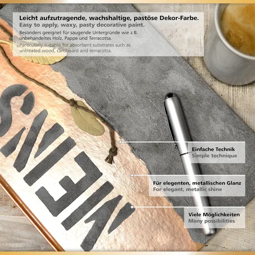 Miniatura 8 de Viva Decor Inka Gold Gilding Wax2.3 oz (esmeralda) - Pasta de pulido metálica a base de cera de fácil aplicación. Brillo metálico de secado rápido