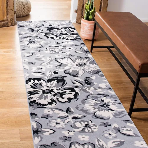 Miniatura 19 de Rugshop Alfombra moderna de diseño floral azul, elegante que no se desprende, 24 x 87 pulgadas para sala de estar, dormitorio, comedor, cocina