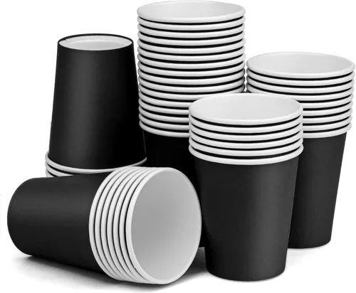 Miniatura 25 de Vasos de papel de 8 onzas, paquete de 25 unidades, vasos de café de papel desechables, para bebidas calientes o frías, para Halloween, fiestas, Negro
