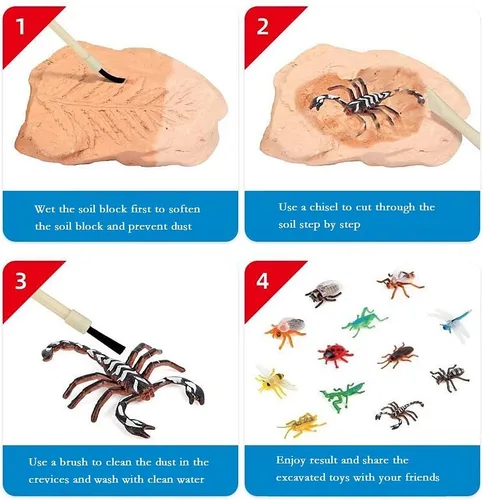 Miniatura 4 de TRADE Kit de excavación de fósiles Big Bug – Juguetes educativos y científicos STEM – Excava 12 insectos reales, hormiga, escorpión, dama