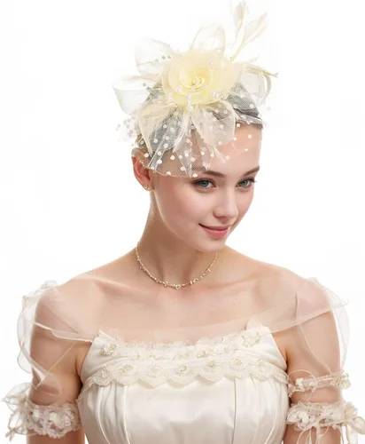 SHUERIET Women's Fascinator Hat with Feathers Flowers,Headband Hair Clip for Weddings,Mesh Church Derby Tea Party