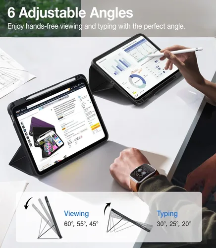 Miniatura 3 de TORRAS Funda para iPad Air de 11 pulgadas M2 2024, iPad Air de 6ª/5ª/4ª generación con soporte para lápices, apagado y encendido automático, funda