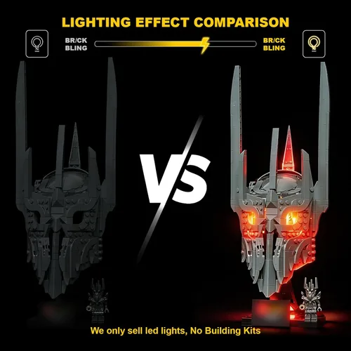 Miniatura 4 de Vaodest Kit de luces LED compatible con el casco Lego Barad-dûr Sauron 11373, luces de modelo de construcción con diseño de cable oculto, juego