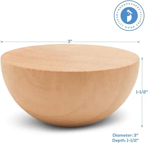 Miniatura 2 de Bolas de madera divididas de 3 pulgadas, paquete de 6 medias bolas de madera para manualidades y coronas de bricolaje, por Woodpeckers