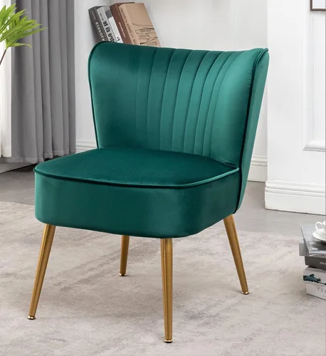 Miniatura 13 de Container Furniture Direct Silla moderna de terciopelo para sala de estar, dormitorio o entrada, diseño elegante y cómodo sin brazos con patas