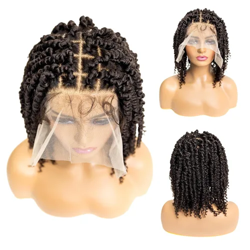 Miniatura 40 de PIB Peluca de encaje completo individual de 12 pulgadas, diseño de Passion Twist con raya cuadrada, pelucas trenzadas sin nudos para mujeres negras