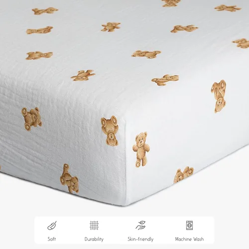 Miniatura 3 de Meracorallo Muslin Crib Sheet, 100% Cotton Fitted Crib Sheet 28x52 Soft and Breathable Baby Boys Girls Cover for Standard Crib and Toddler