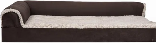 Miniatura 22 de Furhaven - Cama ortopédica de espuma para perros, de piel sintética y gamuza, en forma de L, en dos tonos estilo caja de huevos, color gris piedra