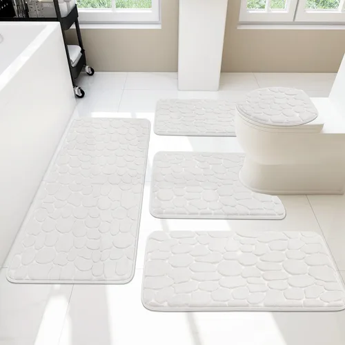 Miniatura 38 de YIHOUSE Juego de 2 tapetes de baño de espuma viscoelástica, antideslizantes, absorbentes de agua, lavables, para fregadero, inodoro y suelo Negro