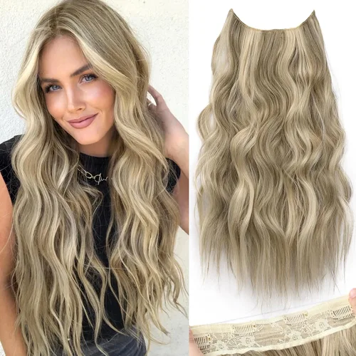 Miniatura 32 de KooKaStyle - Extensiones de cabello con hilo invisible, diadema transparente, ajustables, 4 clips fijadores, cabello largo y ondulado de 12