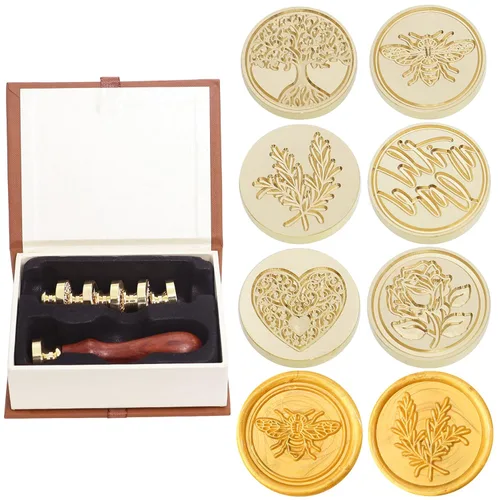 Miniatura 8 de SWANGSA Juego de sellos de cera, 6 cabezales de sello de sellado de la serie Moon vintage y 1 kit de sello de cera con mango de madera
