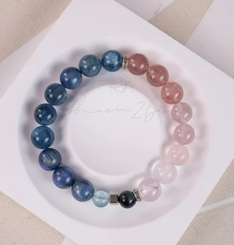 Miniatura 128 de Precious Gemstone Natural Crystal Healing Bracelet, Rutilated Quartz, Moonstone, Quartz Handmade Original Design Bracelet