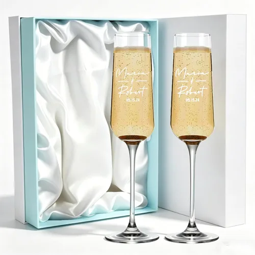 Copas de champán de boda personalizadas, juego de 2, copas de brindis Mr & Mrs para novia y novio, nombre y fecha grabados, regalos personalizados
