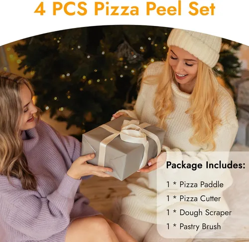 Miniatura 8 de Pala de pizza, espátula de pizza de 12" x 14" pulgadas para horno, paleta de pizza de aluminio con cortador raspador cepillo de repostería, palas
